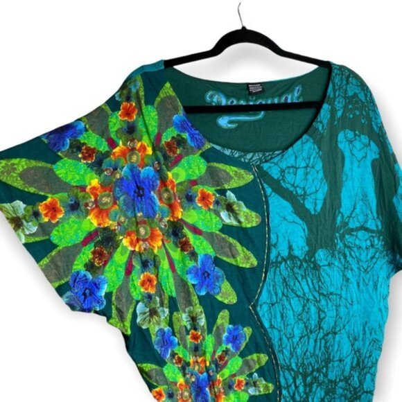 Desigual Teal Short Dolman Sleeve Oversized Top - Picture 5 of 10